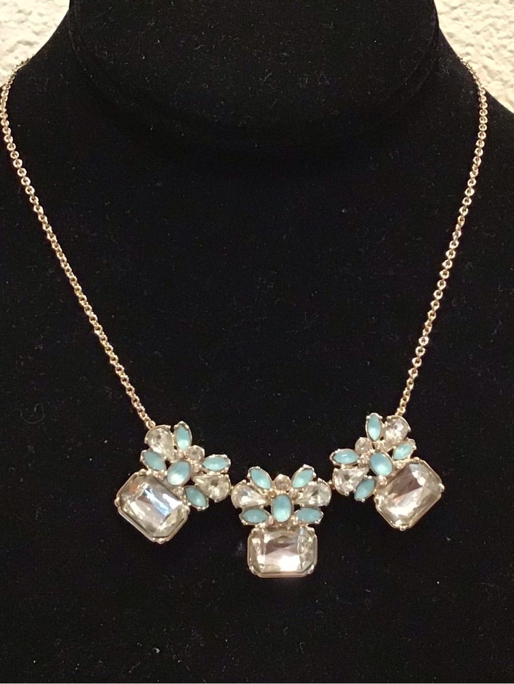Banana Republic Delicate Aqua and Clear Stone Statement Necklace - Women Jewelry